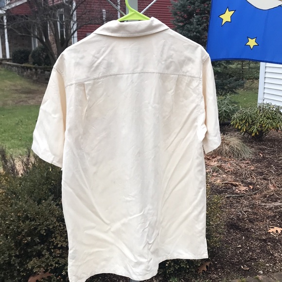 Joseph & Feiss Button Up Shirt Mens Sz M Cream Short Sleeve 100% Silk w/ Pocket - Picture 3 of 6